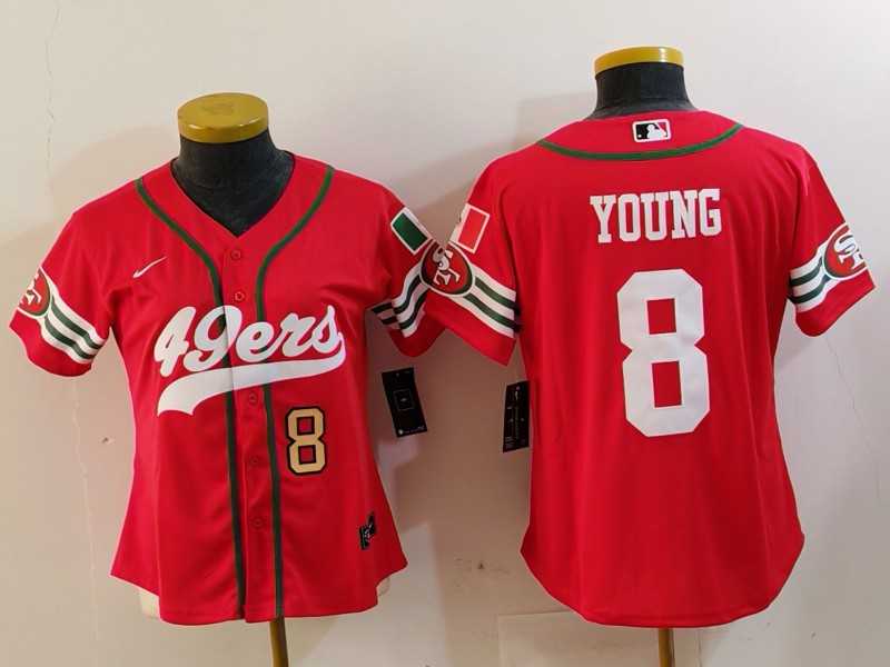 Women%27s San Francisco 49ers #8 Steve Young Red Mexico Cool Base Stitched Baseball Jerseys